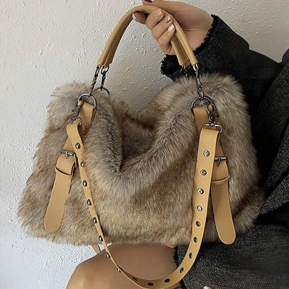 Fashion Fluffy Buckle Commuter Tote Bag - Picture 4 of 4